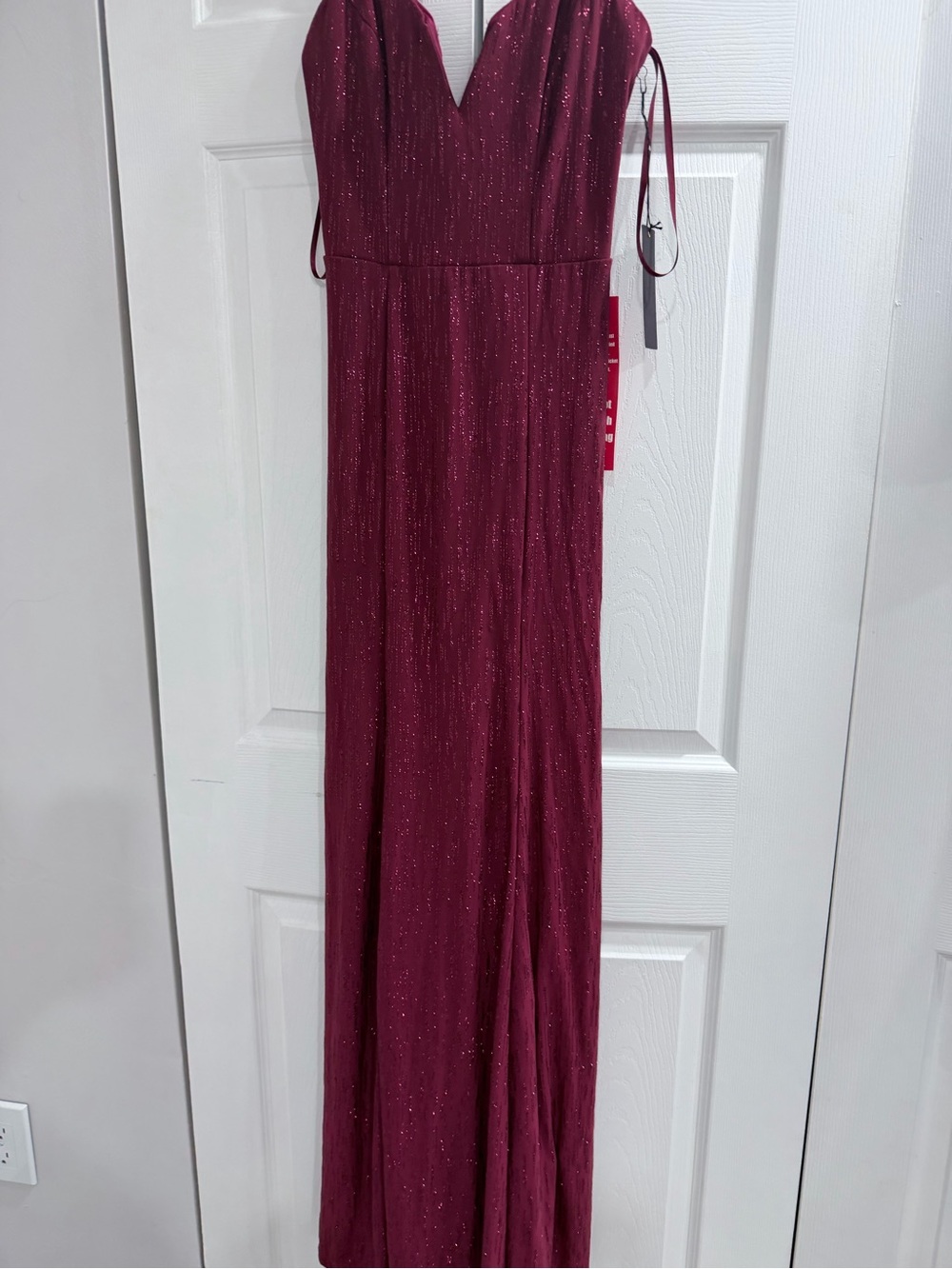 City Triangles Metallic Fuchsia V-Neck Evening Dress